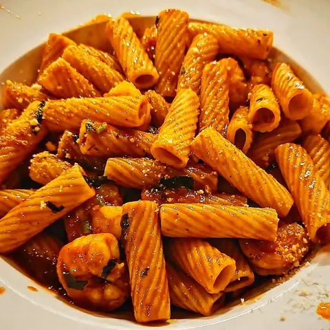 Rigatoni mit Garnelen in Tomatensauce